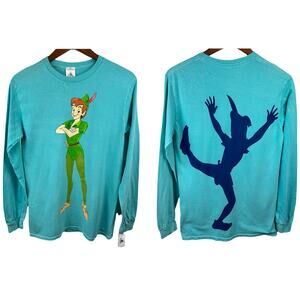 NWT Adult Disney Parks Peter Pan Shadow Double Graphic Long Tee Shirt Teal XS